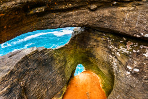 Europe, Portugal, Centro Region, Peniche Peninsula, Varanda de Pilatos, stone pulpit on the rocky coast Europe, Portugal, Centro Region, Peniche Peninsula, Varanda de Pilatos, stone pulpit on the rocky coast